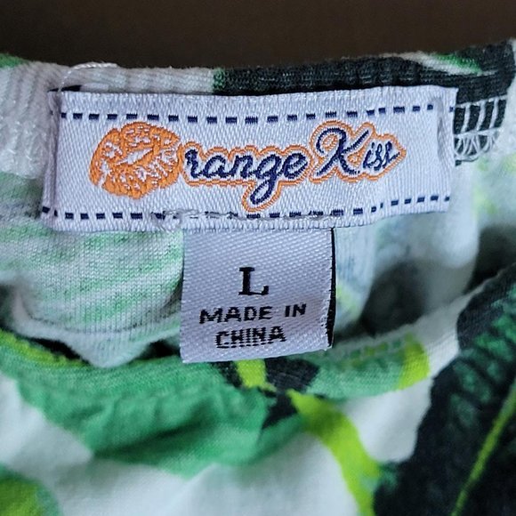 Orange Tree White Green Leaf Off the Shoulder Body Suit Women Size L - Picture 5 of 11